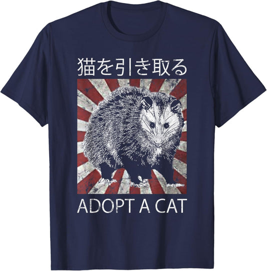 Adopt A Cat Possum Japanese Animals Feline T-Shirt - T-Shirt | Navy