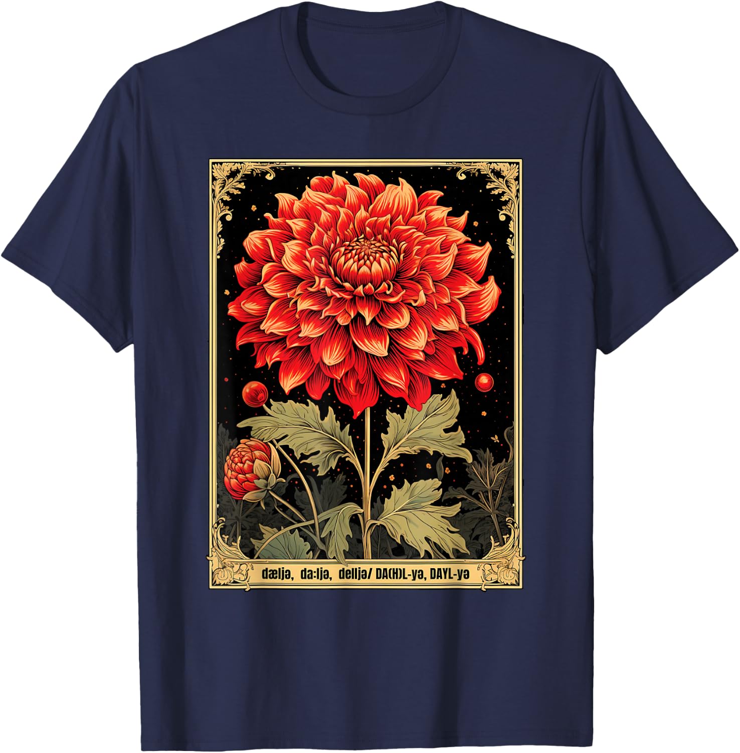 Vintage Dahlias T-Shirt - T-Shirt | Navy