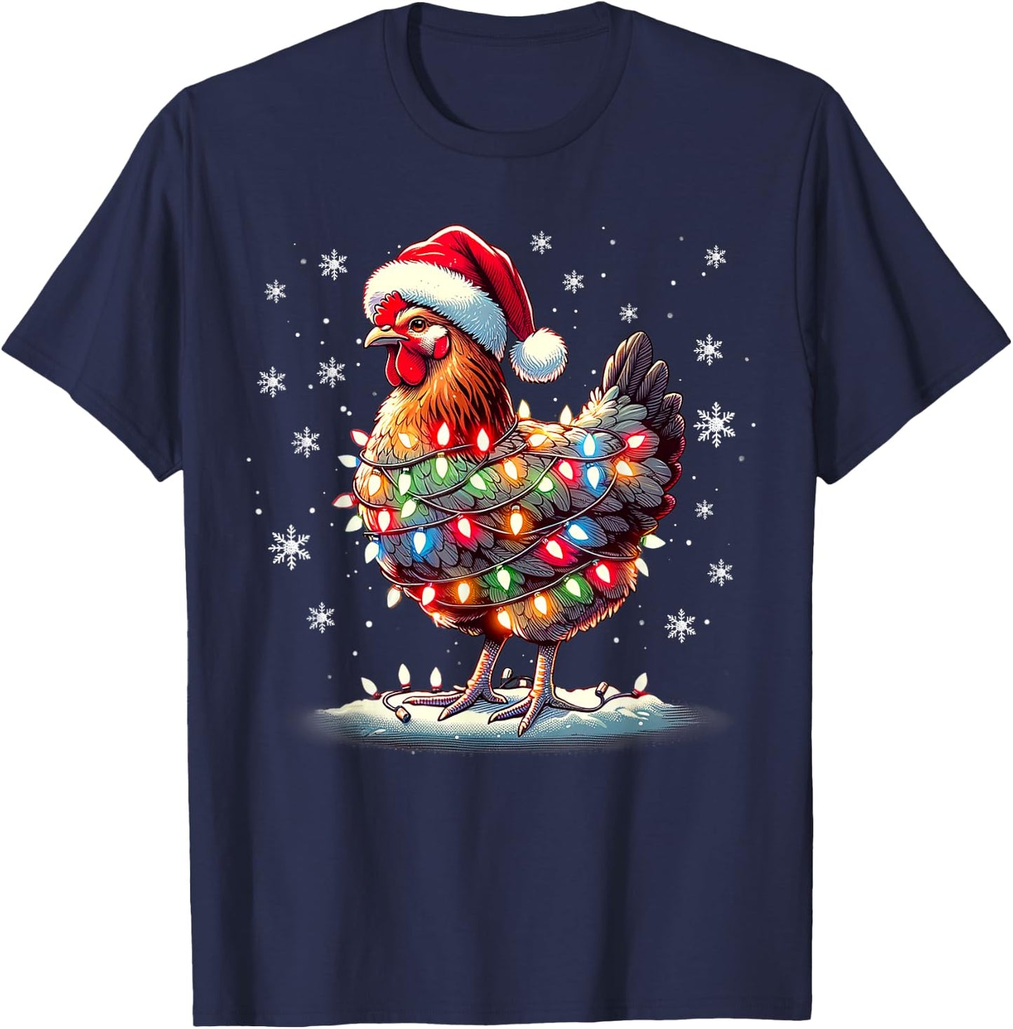 Chicken Santa Christmas Light Funny Xmas Chicken Pajamas T-Shirt - T-Shirt | Navy