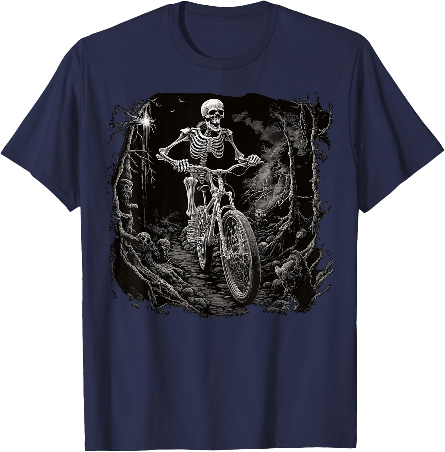 Cycling Skeleton Mountain MTB Bike Cyclist Skeleton T-Shirt - T-Shirt | Navy
