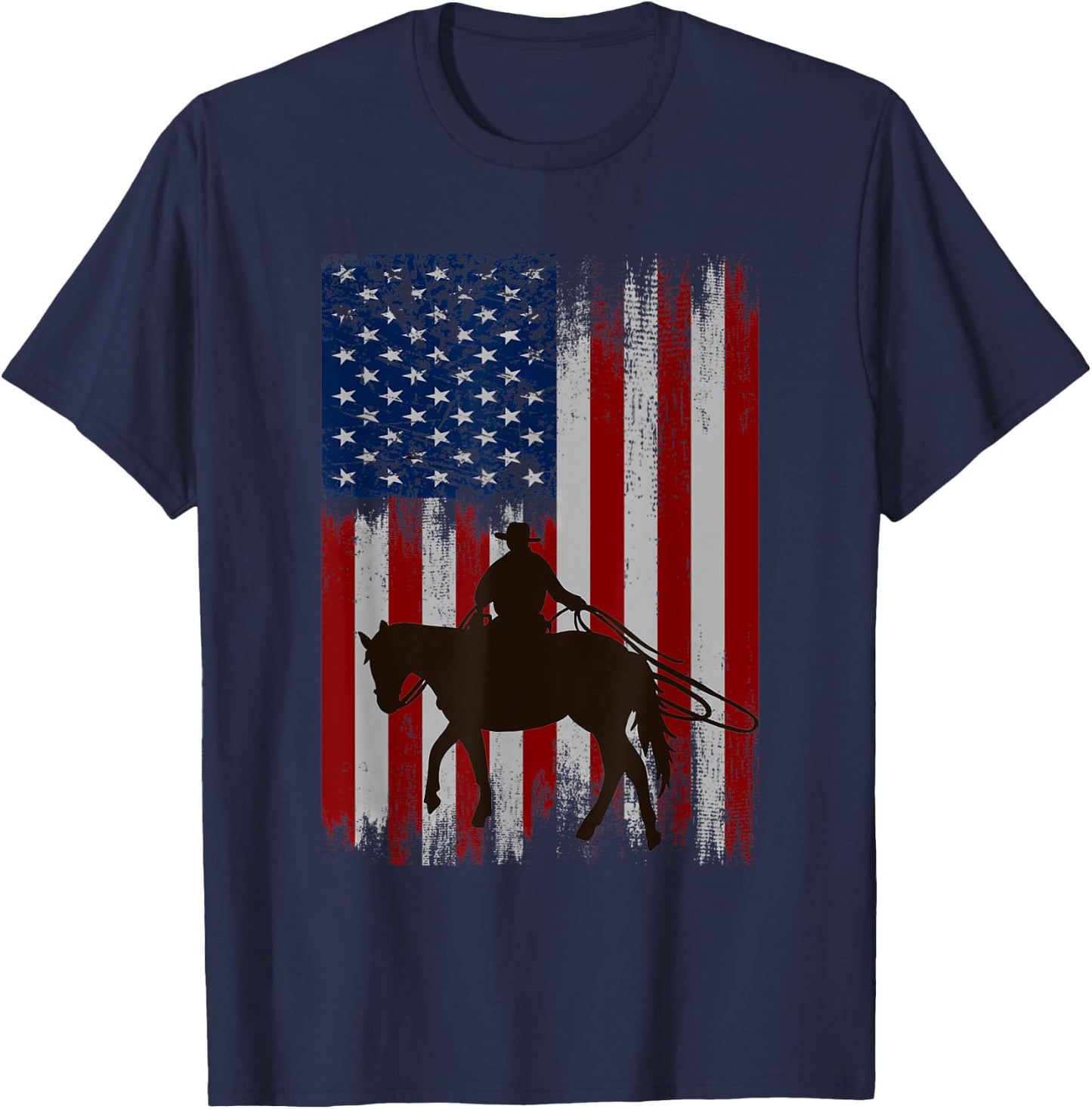 Vintage USA flag cowboy silhouette horse riding western T-Shirt - T-Shirt | Navy