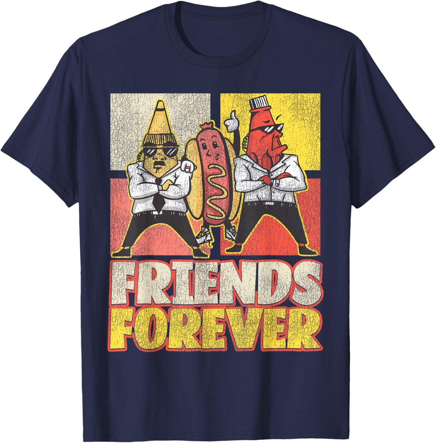 Hot Dog Adult Vintage Friends Forever T-Shirt - T-Shirt | Navy