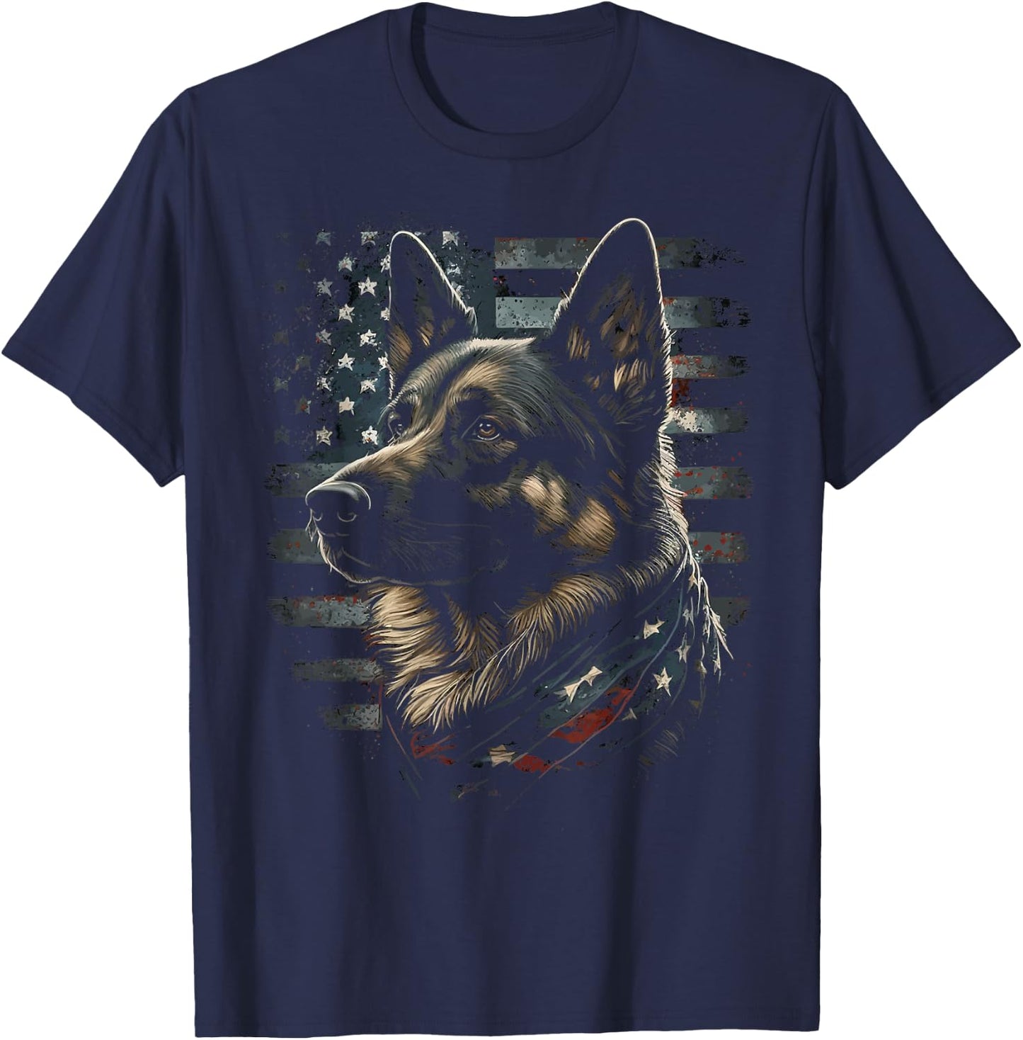 German Shepherd USA Flag Patriotic Shepherd T-Shirt - T-Shirt | Navy