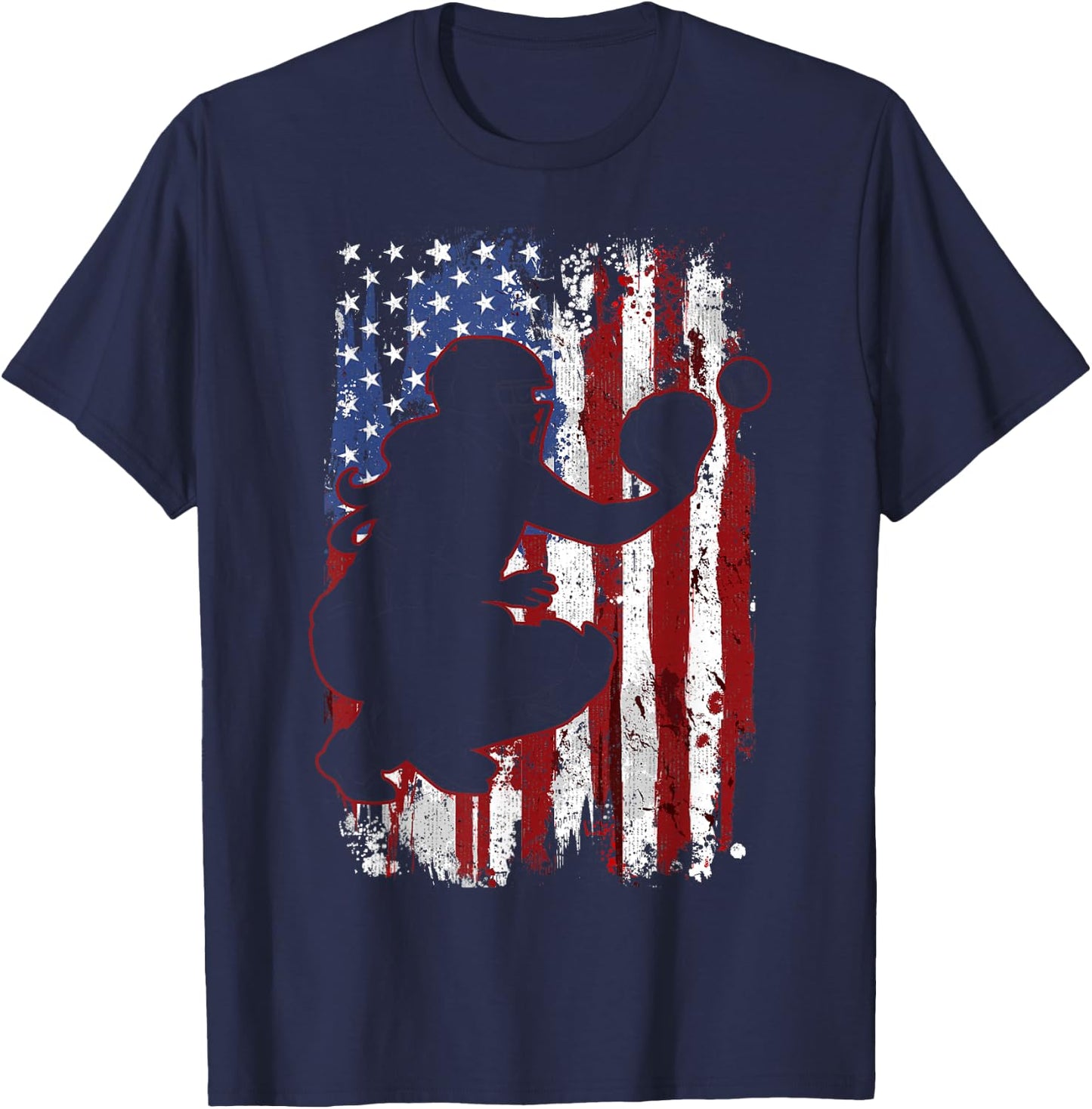 Softball Catcher American Flag Softball Player T-Shirt - T-Shirt | Navy