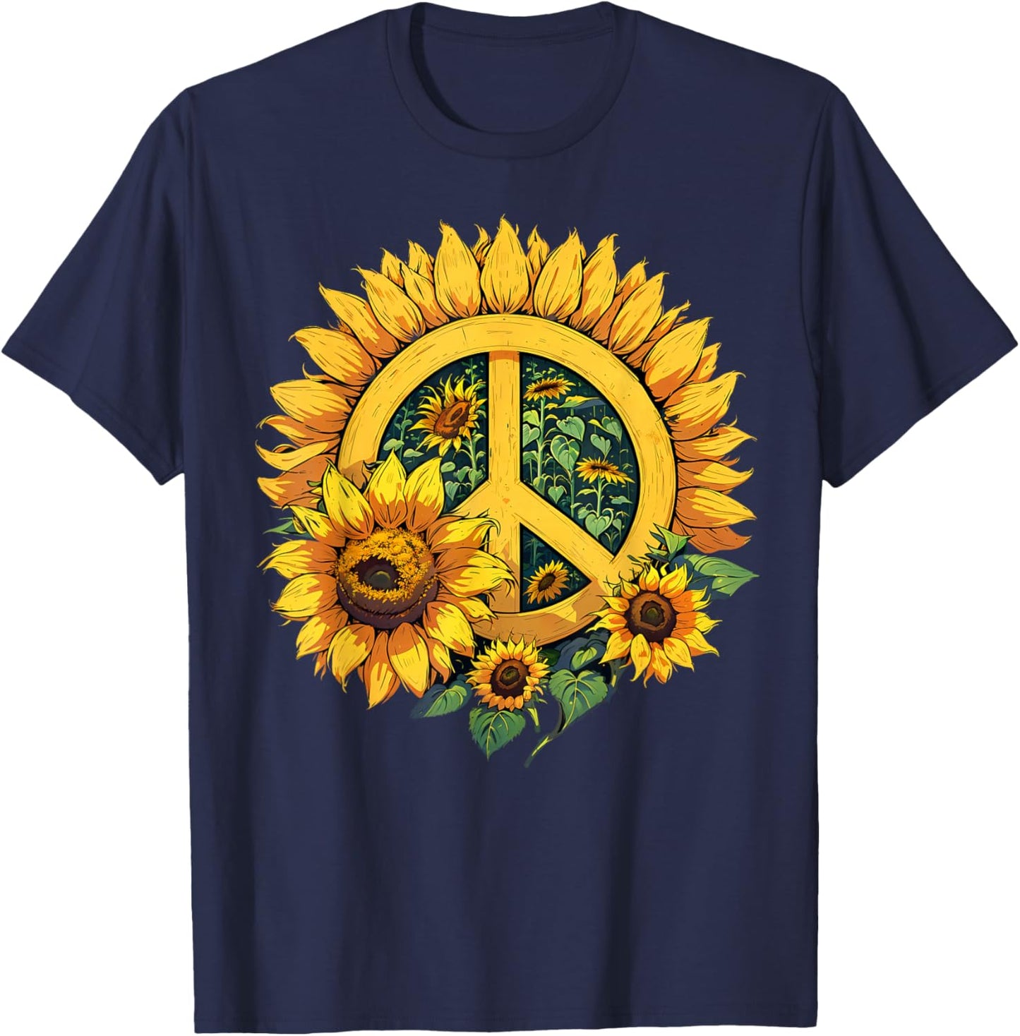 Sunflower Peace Sign T-Shirt - T-Shirt | Navy