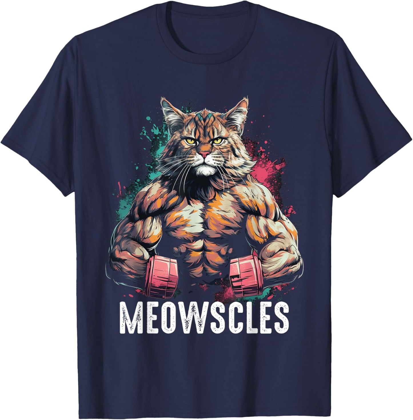 Funny Cat Musculation Gym Weight lifting Cats Lovers T-Shirt - T-Shirt | Navy