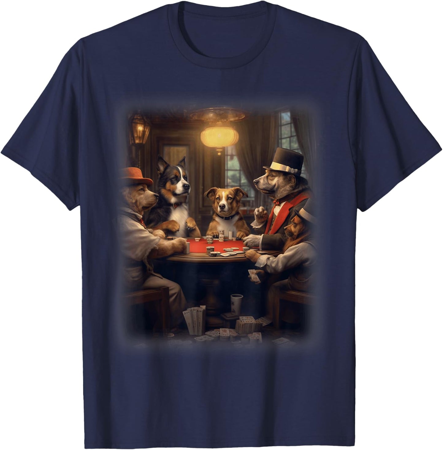 Dogs Playing Poker | A Friend in Need | Funny Dog Lover Art T-Shirt - T-Shirt | Navy