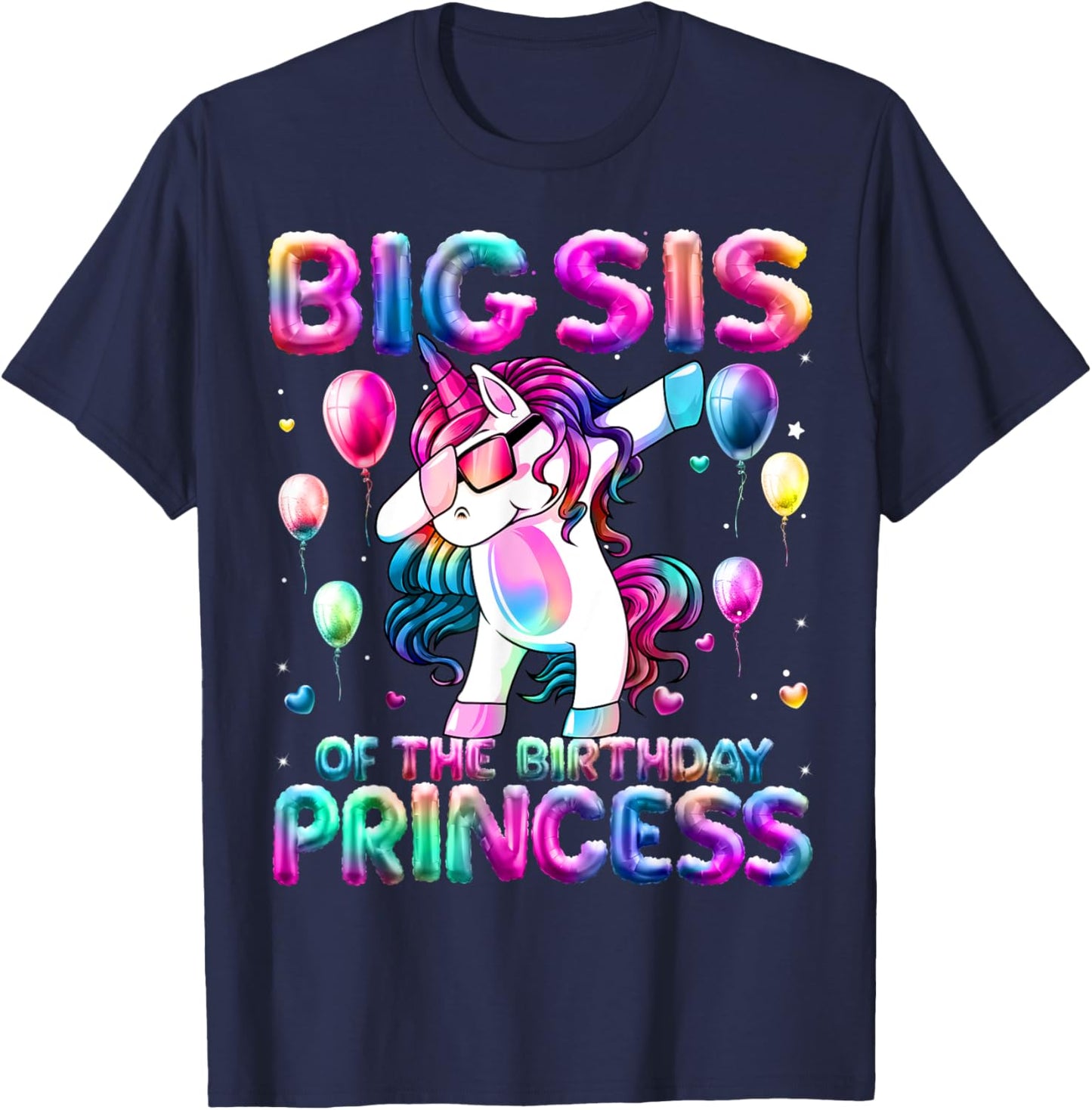 Sister of the Birthday Princess Girl Dabbing Unicorn Sister T-Shirt - T-Shirt | Navy