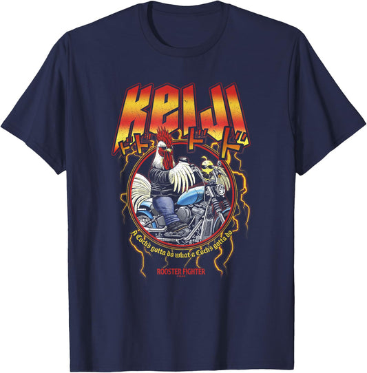 Rooster Fighter Keiji Metal Motorcycle Circle T-Shirt - T-Shirt | Navy