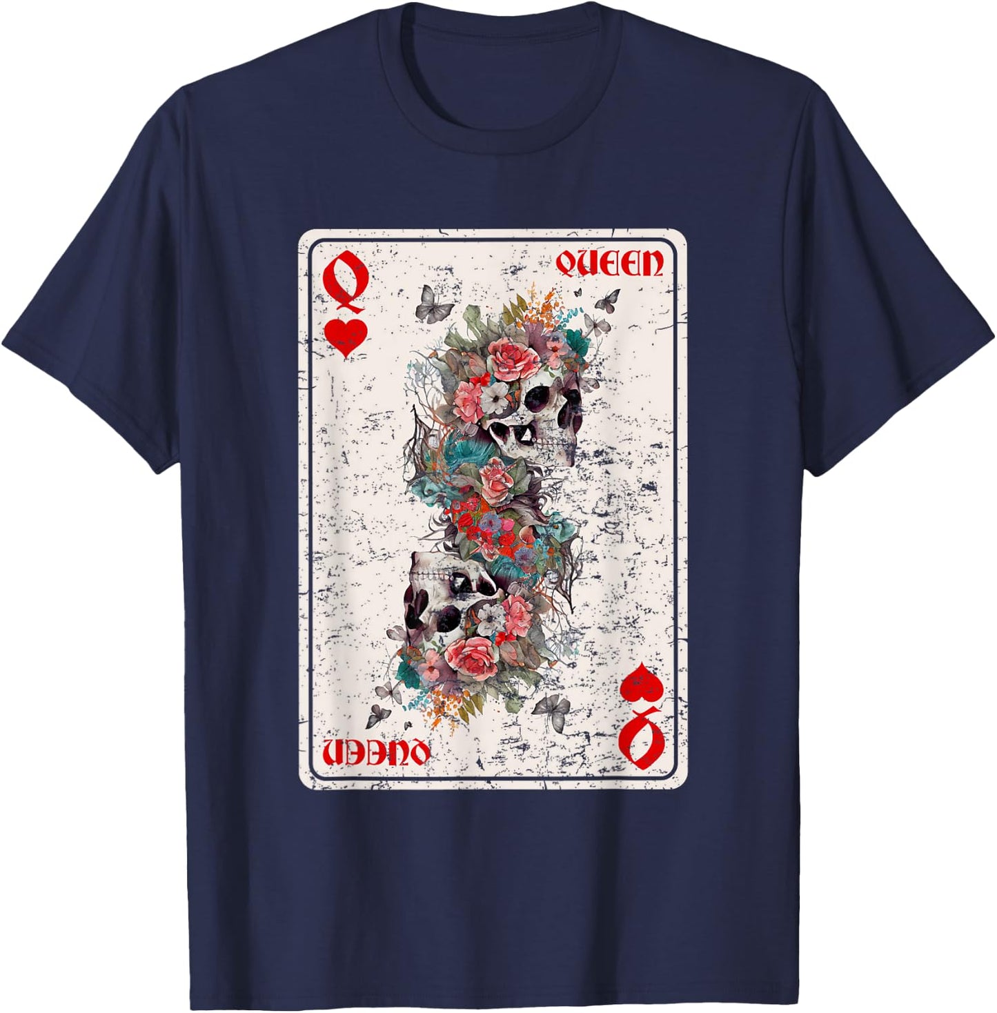 Queen of Hearts Card Game Horror Heart Queen Gothic T-Shirt - T-Shirt | Navy
