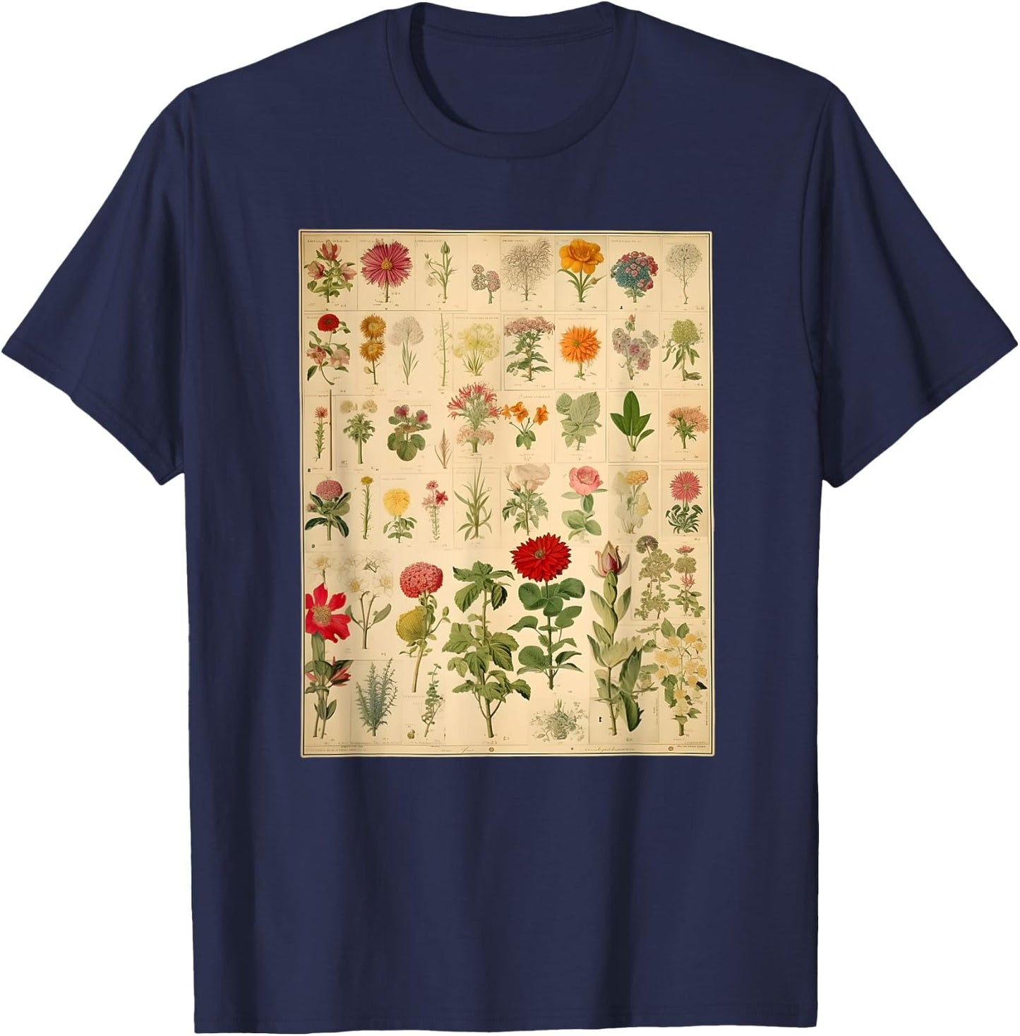 Vintage Floral Botanical Chart T-Shirt - T-Shirt | Navy