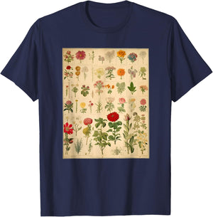 Vintage Floral Botanical Chart T-Shirt - T-Shirt | Navy