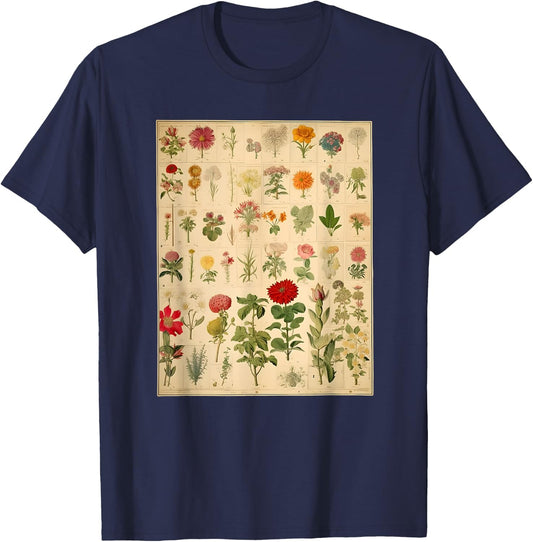 Vintage Floral Botanical Chart T-Shirt - T-Shirt | Navy