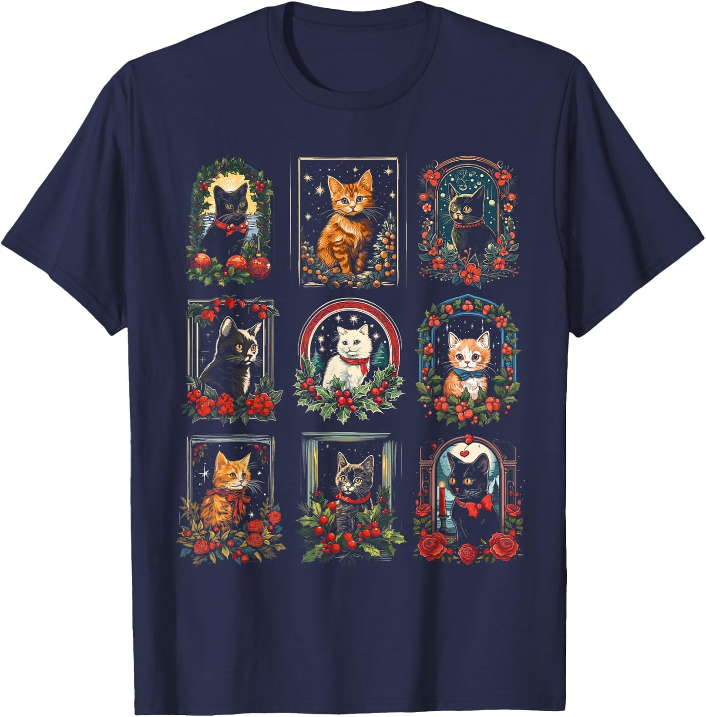 Vintage Kitten Christmas Cats & Men T-Shirt - T-Shirt | Navy
