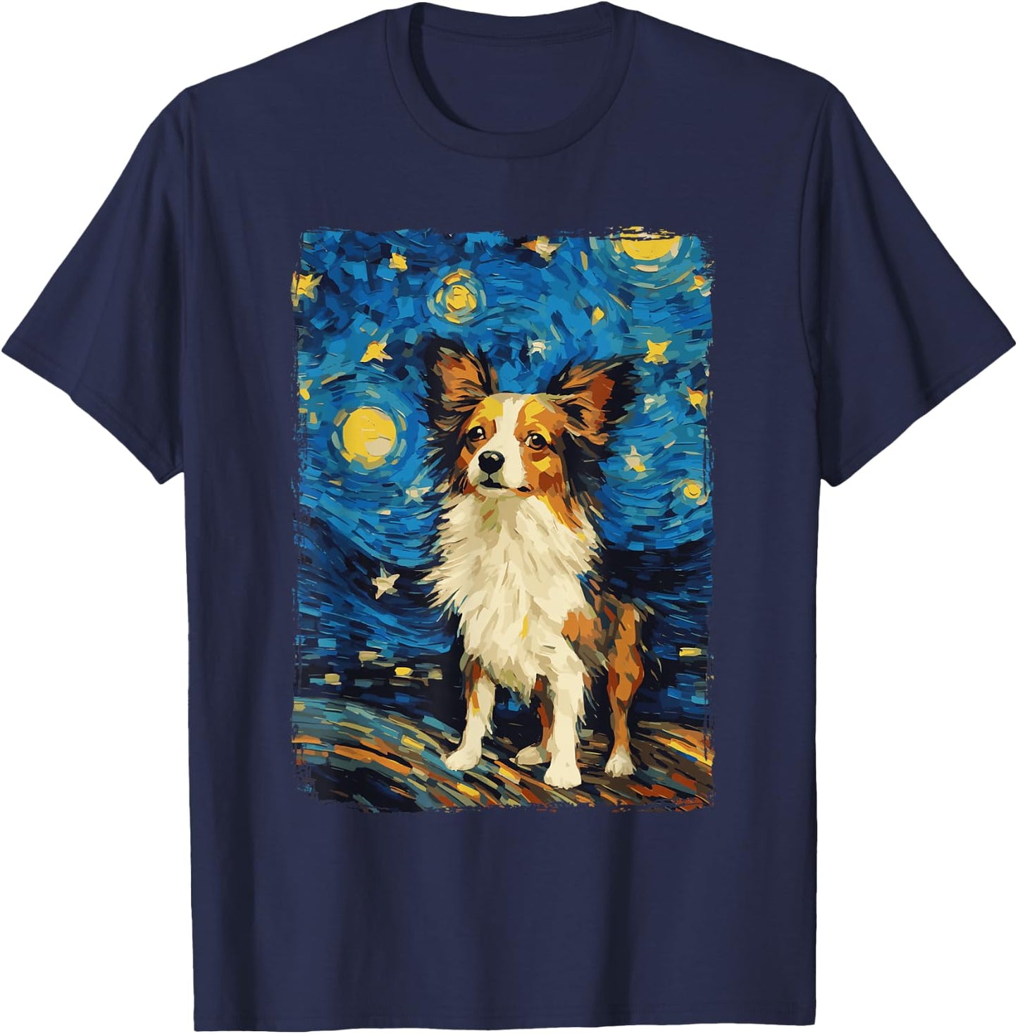 Papillon Dog Starry Night T-Shirt - T-Shirt | Navy