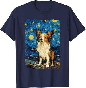 Papillon Dog Starry Night T-Shirt - T-Shirt | Navy