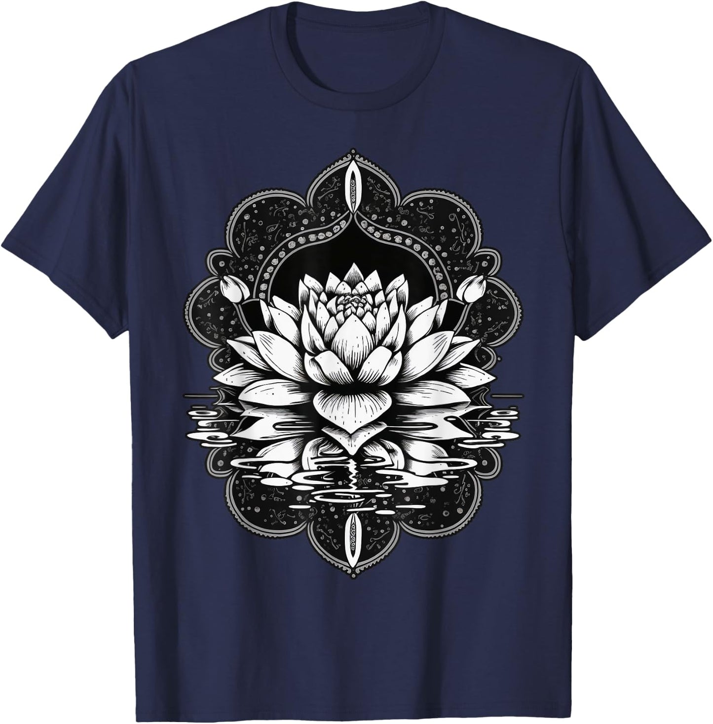 Floating Lotus Flower on water Lotus Flower T-Shirt - T-Shirt | Navy