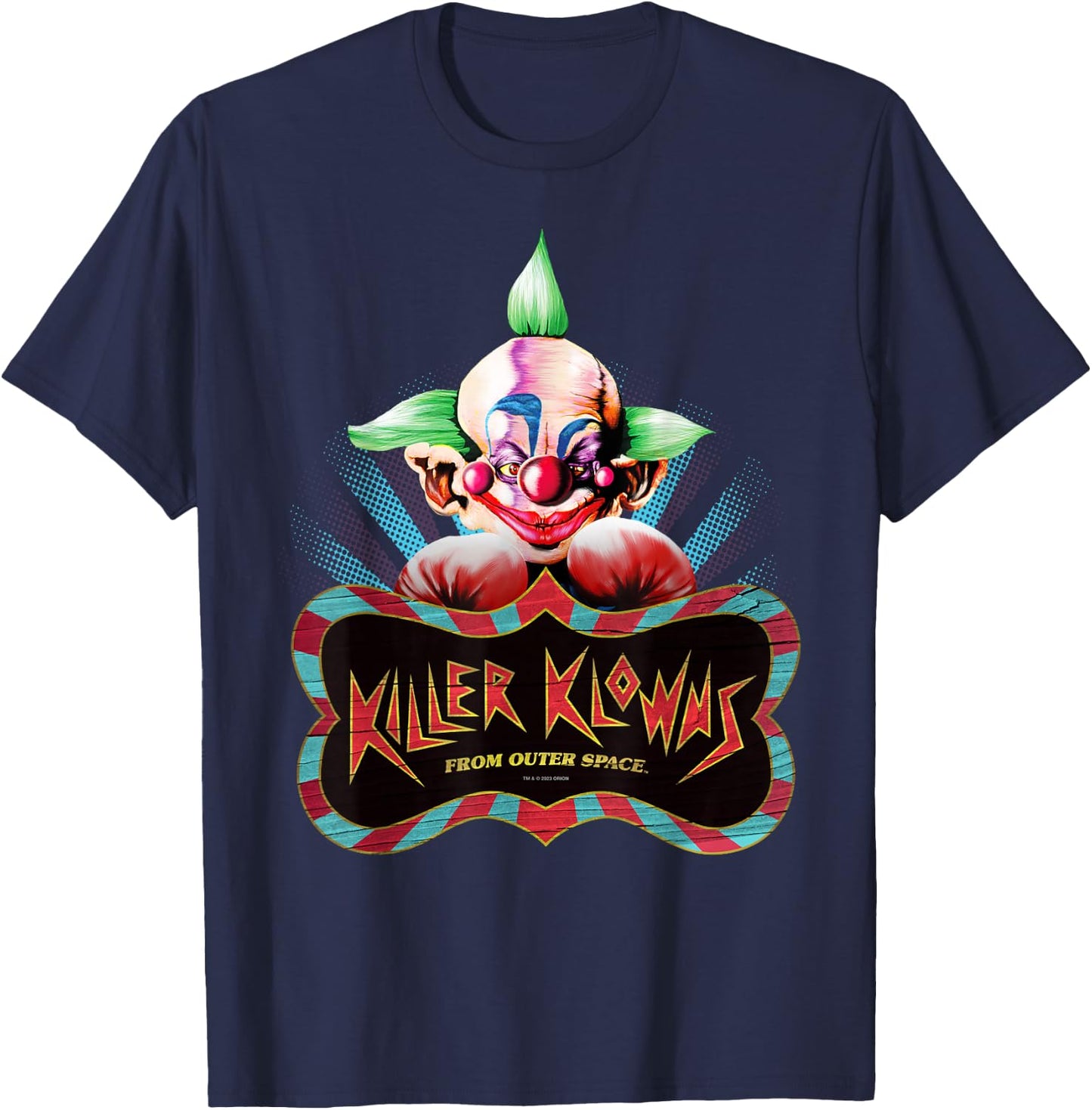 Killer Klowns from Outer Space Shorty Boxing Pose Above Logo T-Shirt - T-Shirt | Navy