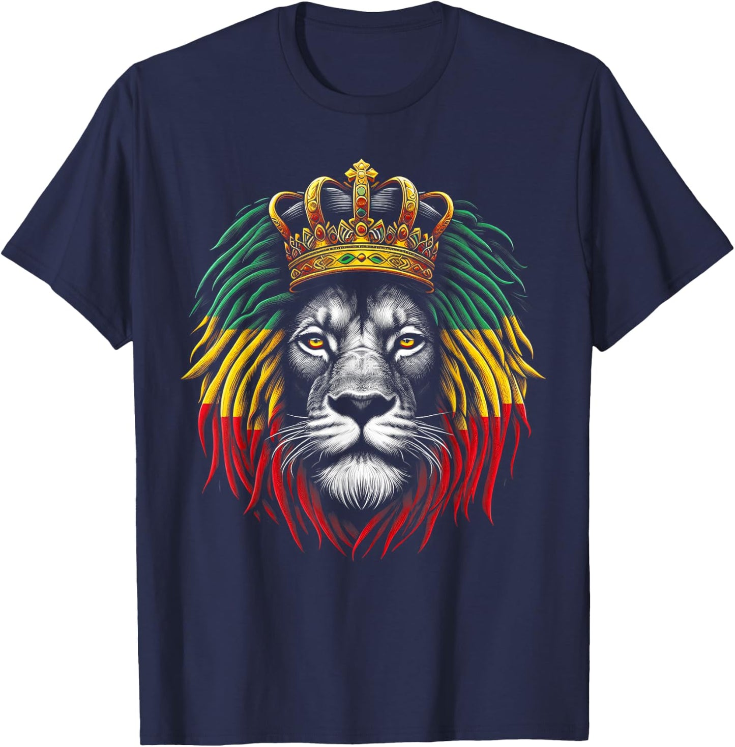 Ethiopian Flag Lion Rastafarian Reggae Rasta Lion of Judah T-Shirt - T-Shirt | Navy