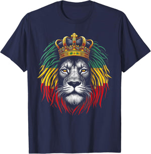 Ethiopian Flag Lion Rastafarian Reggae Rasta Lion of Judah T-Shirt - T-Shirt | Navy