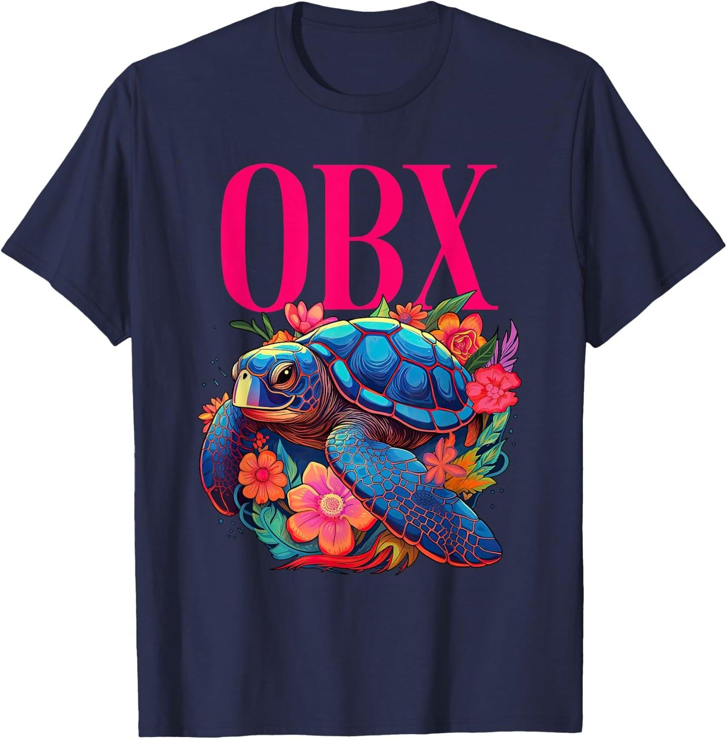 OBX Floral Beach Turtle Souvenir Men Women Girls Kids T-Shirt - T-Shirt | Navy