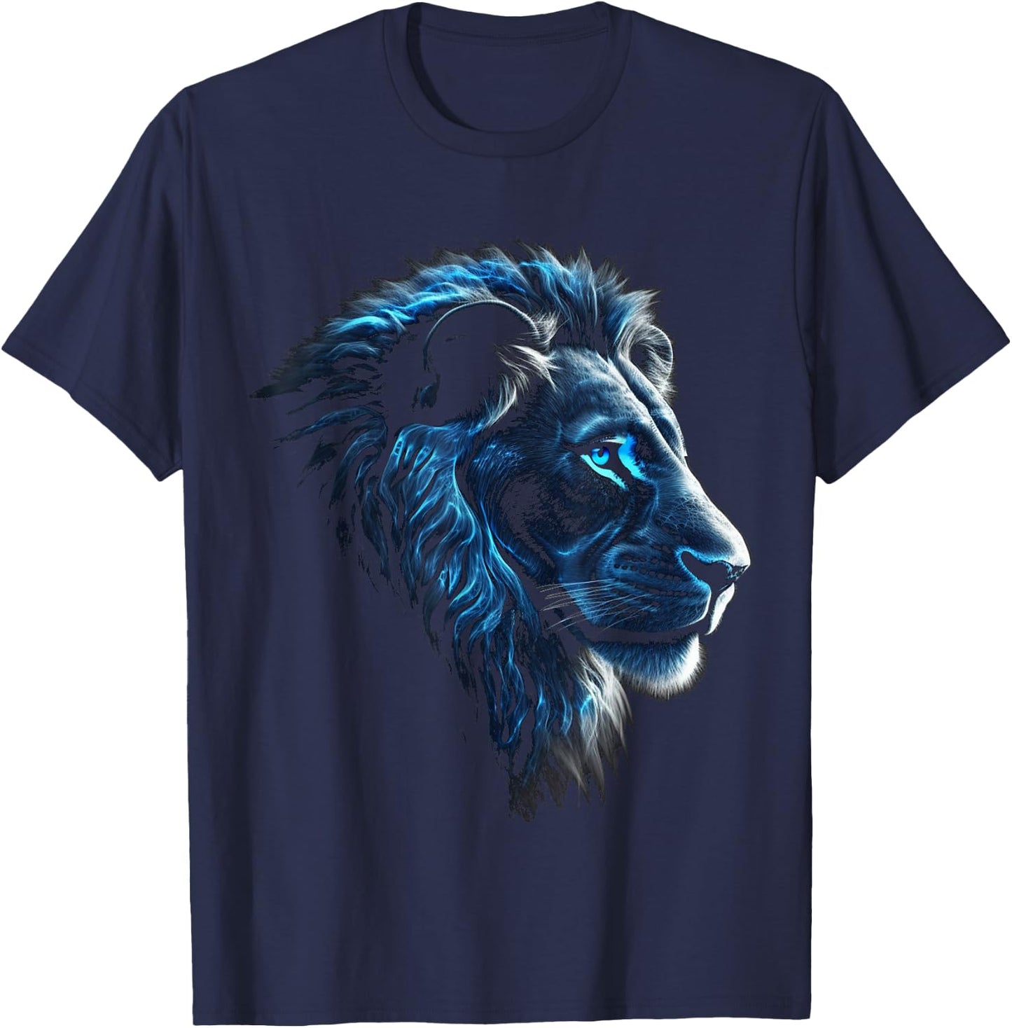 Lion Artwork - Blue Eyes Zoo Animal Lion T-Shirt - T-Shirt | Navy