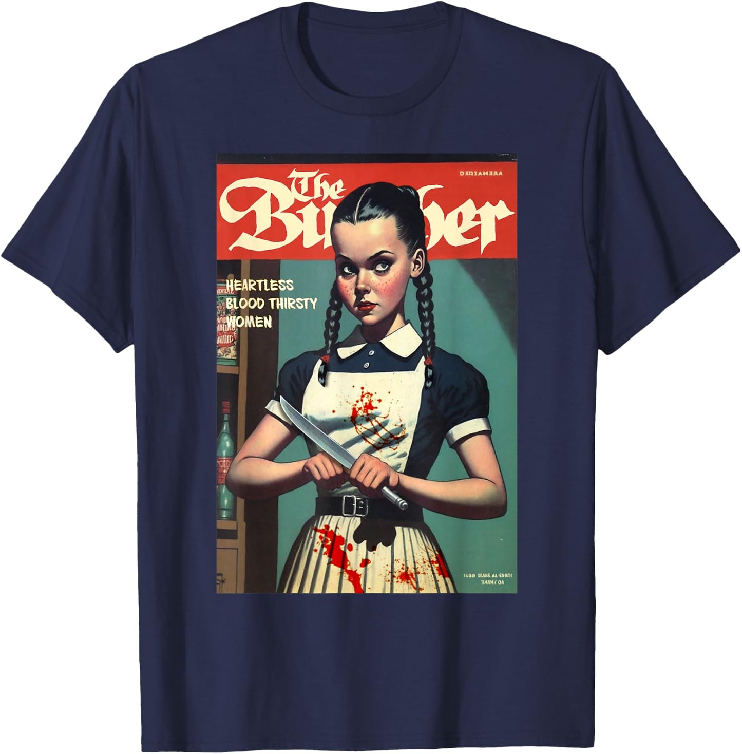 Last Gasp Graphics Sinister Girl Holding Knife 1960s Horror Comic Book Cover T-Shirt - T-Shirt | Navy