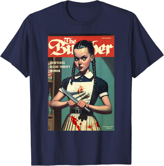 Last Gasp Graphics Sinister Girl Holding Knife 1960s Horror Comic Book Cover T-Shirt - T-Shirt | Navy