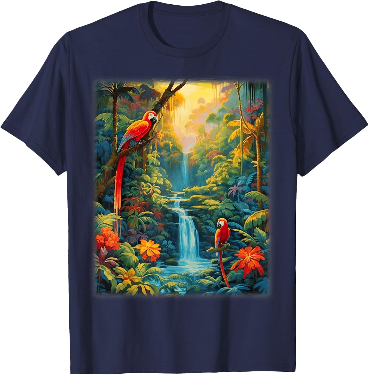 Colorful Parrots Rain Forest Jungle Macaw Parrot Men Women T-Shirt - T-Shirt | Navy