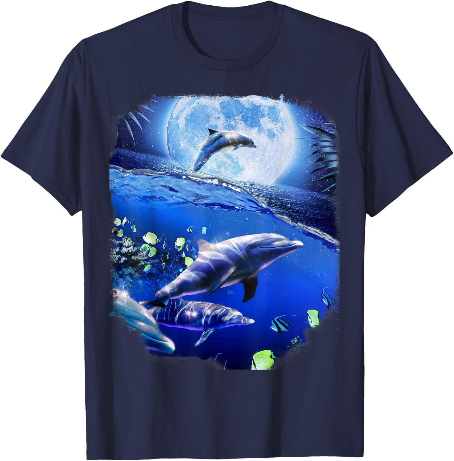 Moon Dolphin Space Dolphins T-Shirt - T-Shirt | Navy