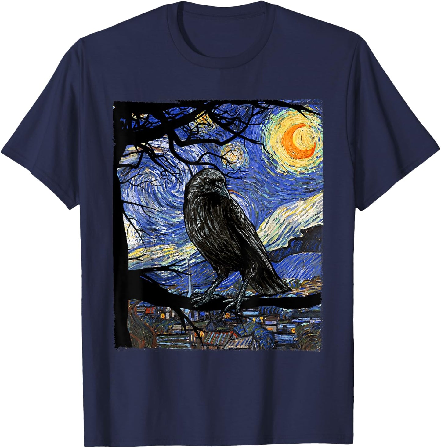 Raven Lover Art, Starry Night Raven, Crow, Raven T-Shirt - T-Shirt | Navy