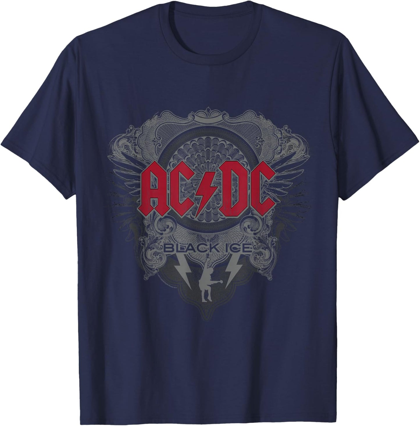 Official AC/DC Black Ice with Red Rock Band Music Logo T-Shirt - T-Shirt | Navy
