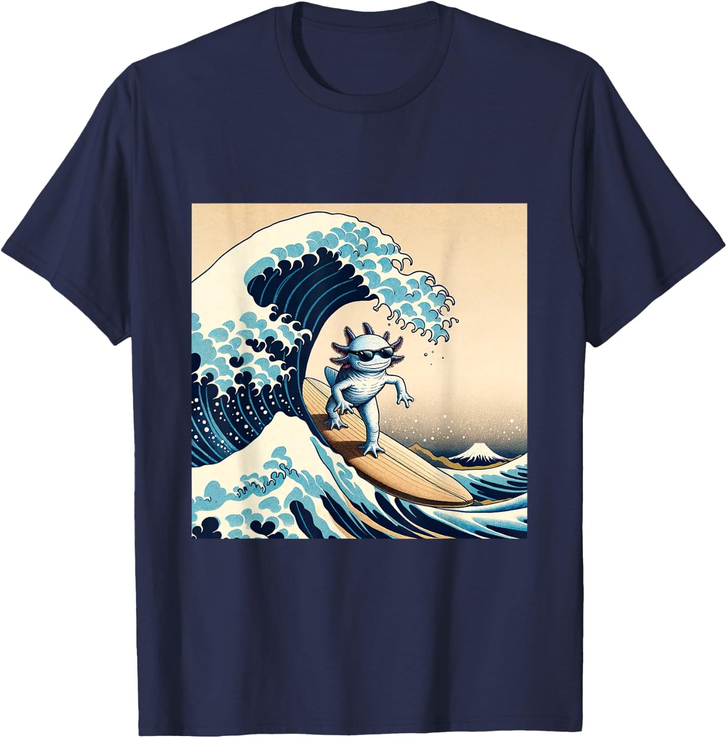Wave Surfing Axolotl Love Funny Anime Lizard Salamander T-Shirt - T-Shirt | Navy