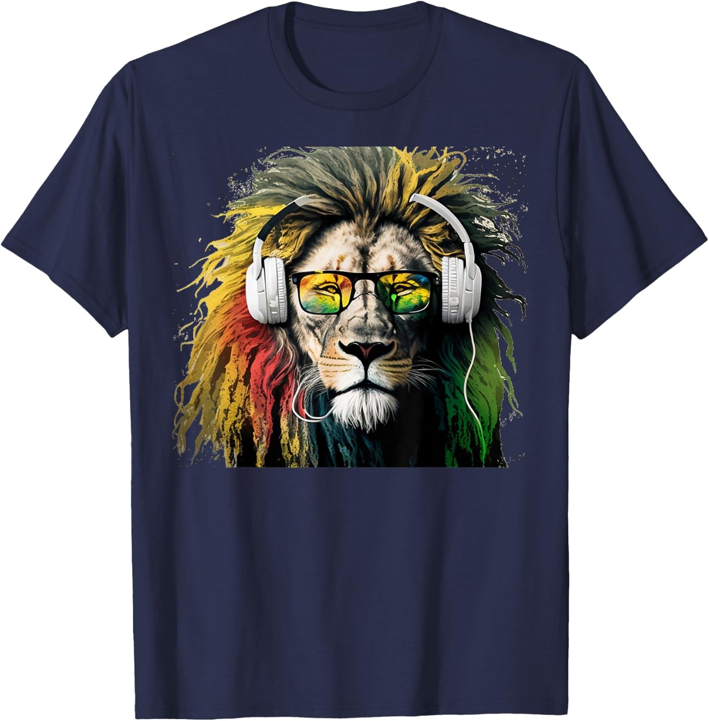 Rasta Lion Rastafari Design Reggae & Jamaica Vibes Headphone T-Shirt - T-Shirt | Navy