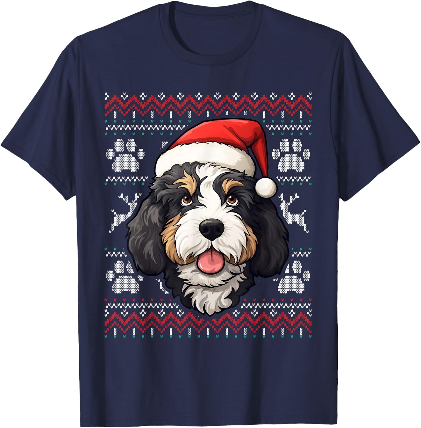Bernedoodle Santa Hat Christmas Funny Dog Mom Dad T-Shirt - T-Shirt | Navy