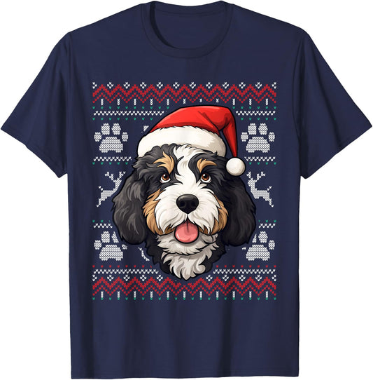 Bernedoodle Santa Hat Christmas Funny Dog Mom Dad T-Shirt - T-Shirt | Navy