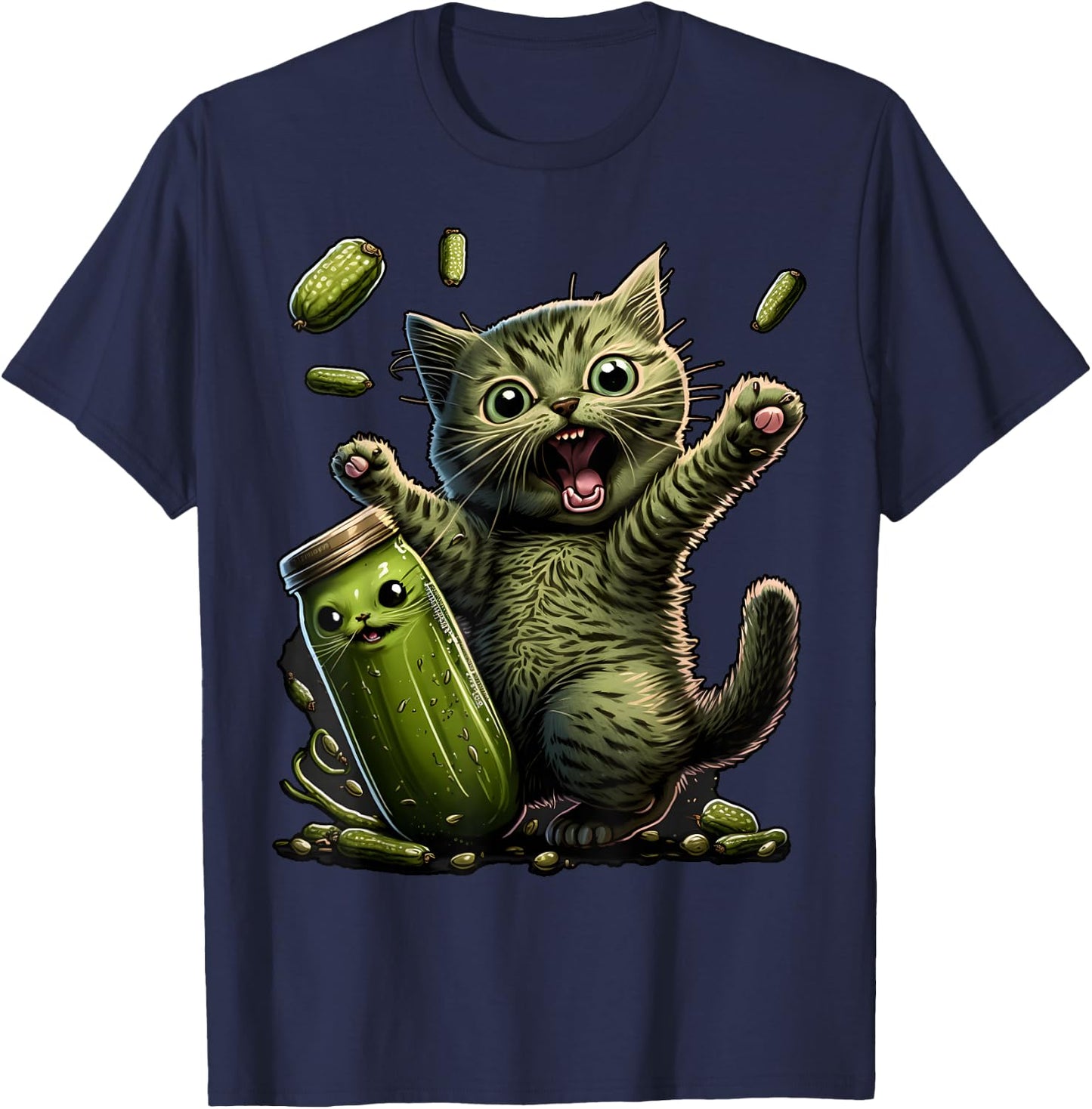 Funny Kittens vs Gherkin Pickle Cat Mom Lady T-Shirt - T-Shirt | Navy