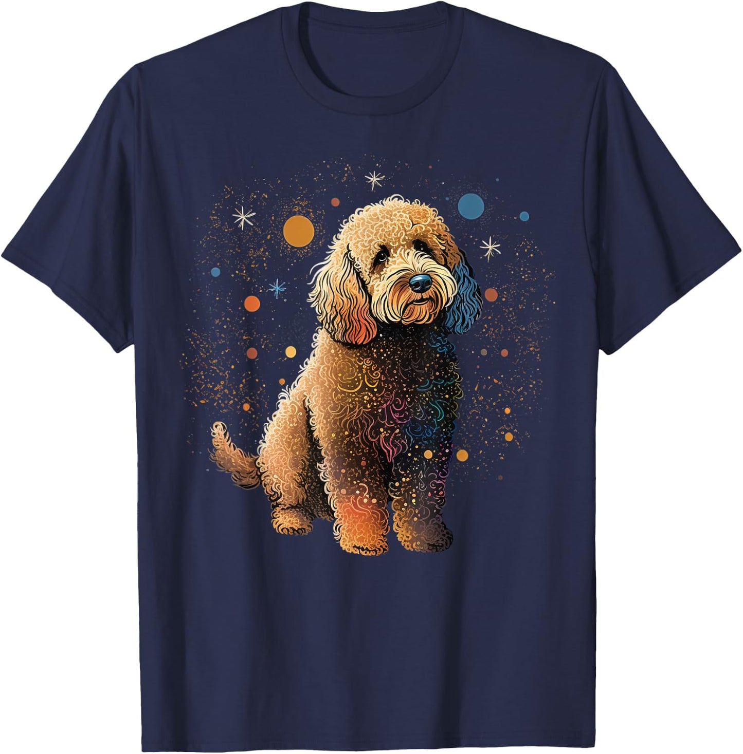 Outer Space Goldensoodle on Galaxy Astronaut Golden Doodle T-Shirt - T-Shirt | Navy