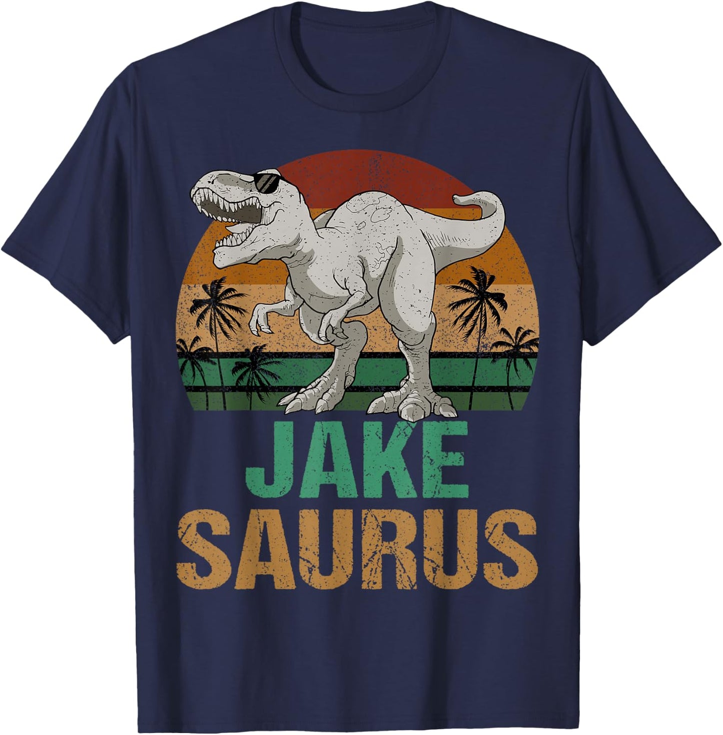 Jake Saurus Dinosaur T Rex First Name Personalized T-Shirt - T-Shirt | Navy