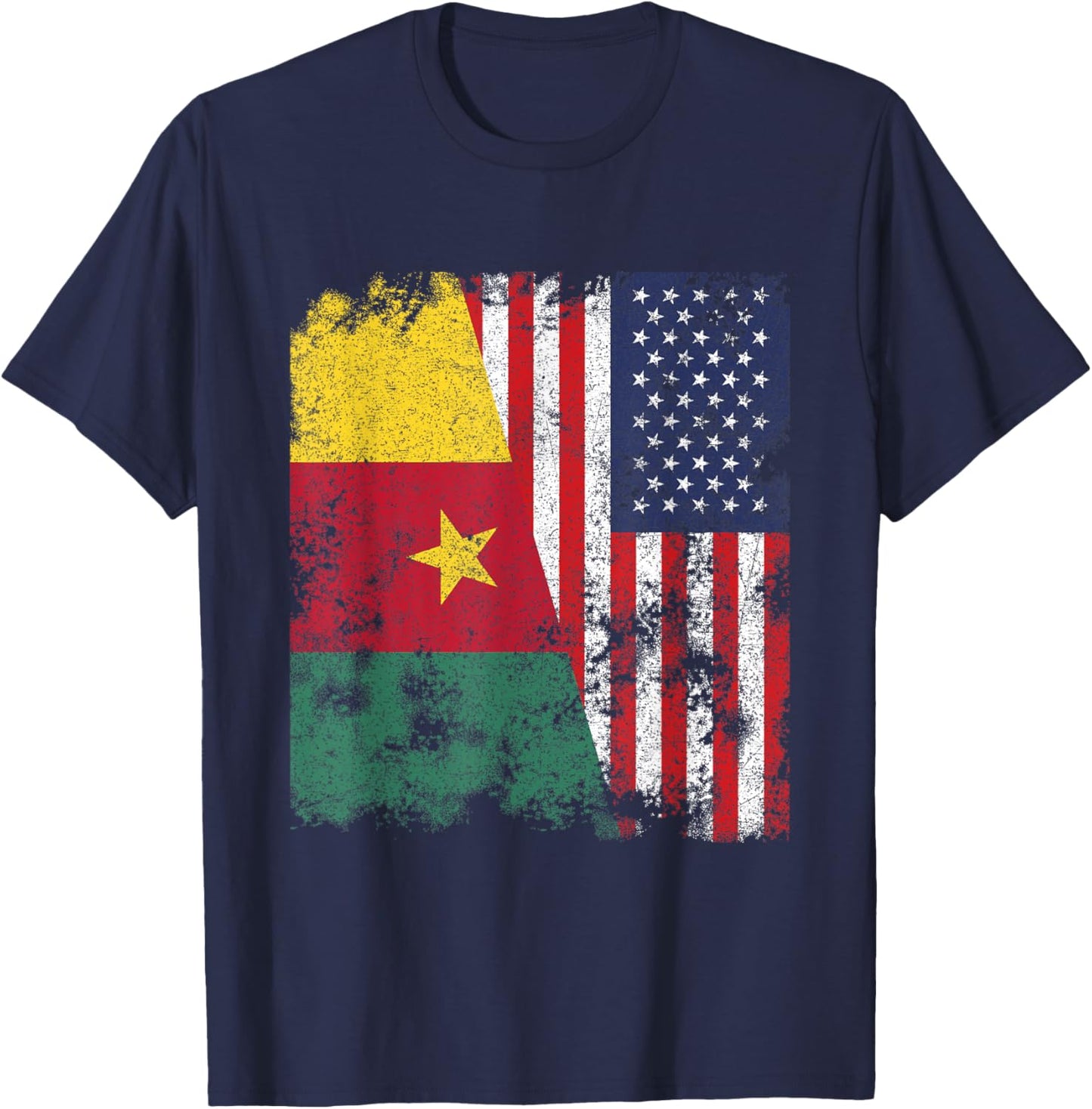 Cameroon USA Flag Distressed - Half American T-Shirt - T-Shirt | Navy