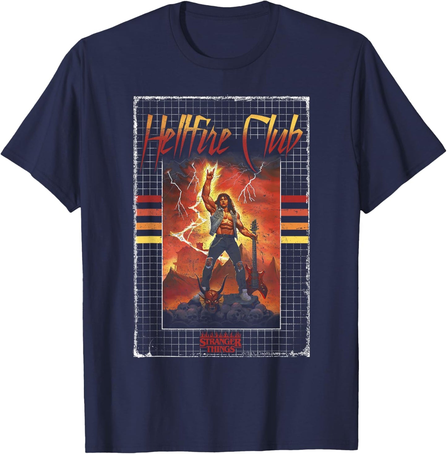 Stranger Things 4 Eddie Munson Hellfire Club Guitar Power T-Shirt - T-Shirt | Navy
