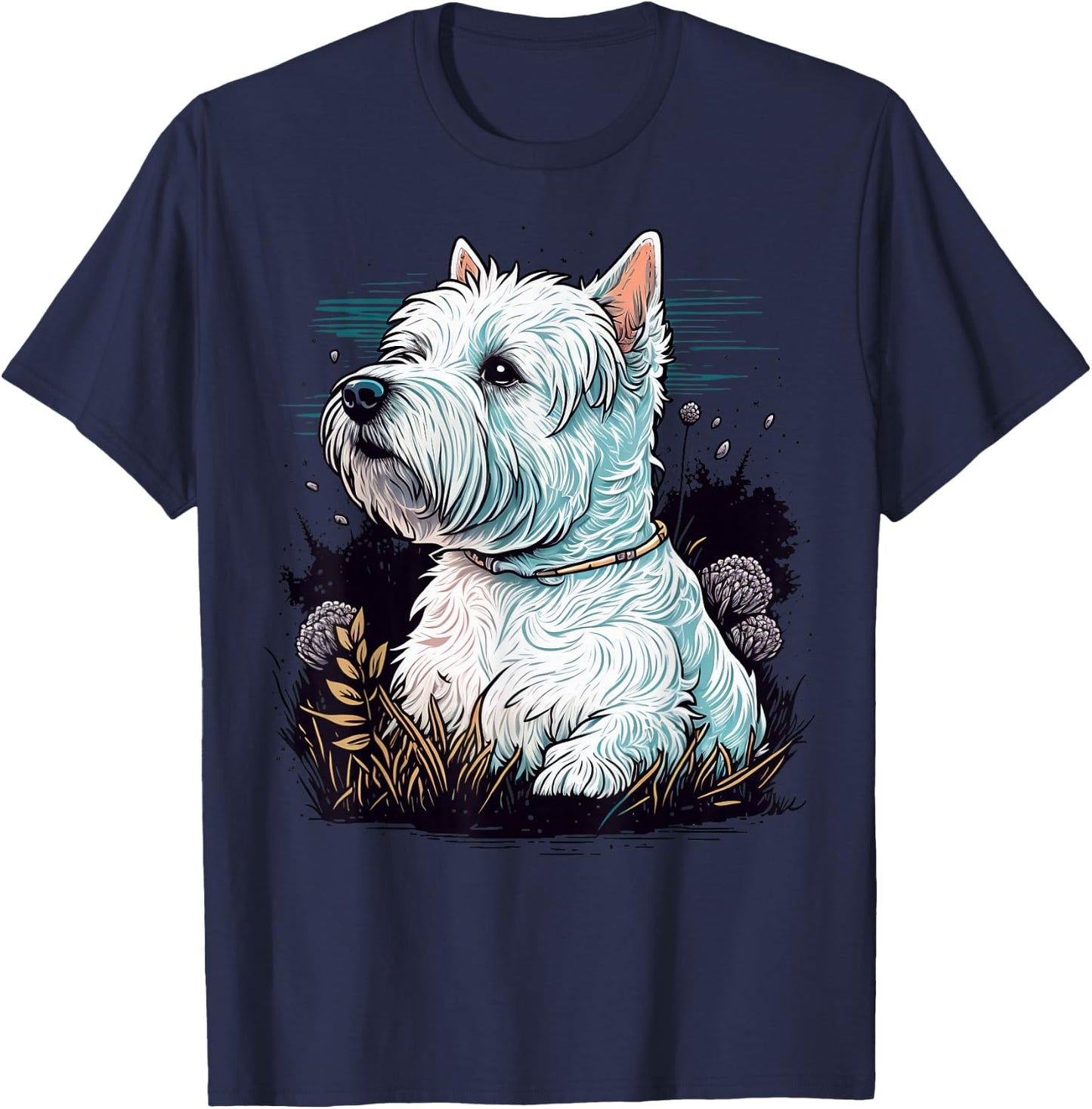 Cute West Highland White Terrier Dog on Westie Lover T-Shirt - T-Shirt | Navy