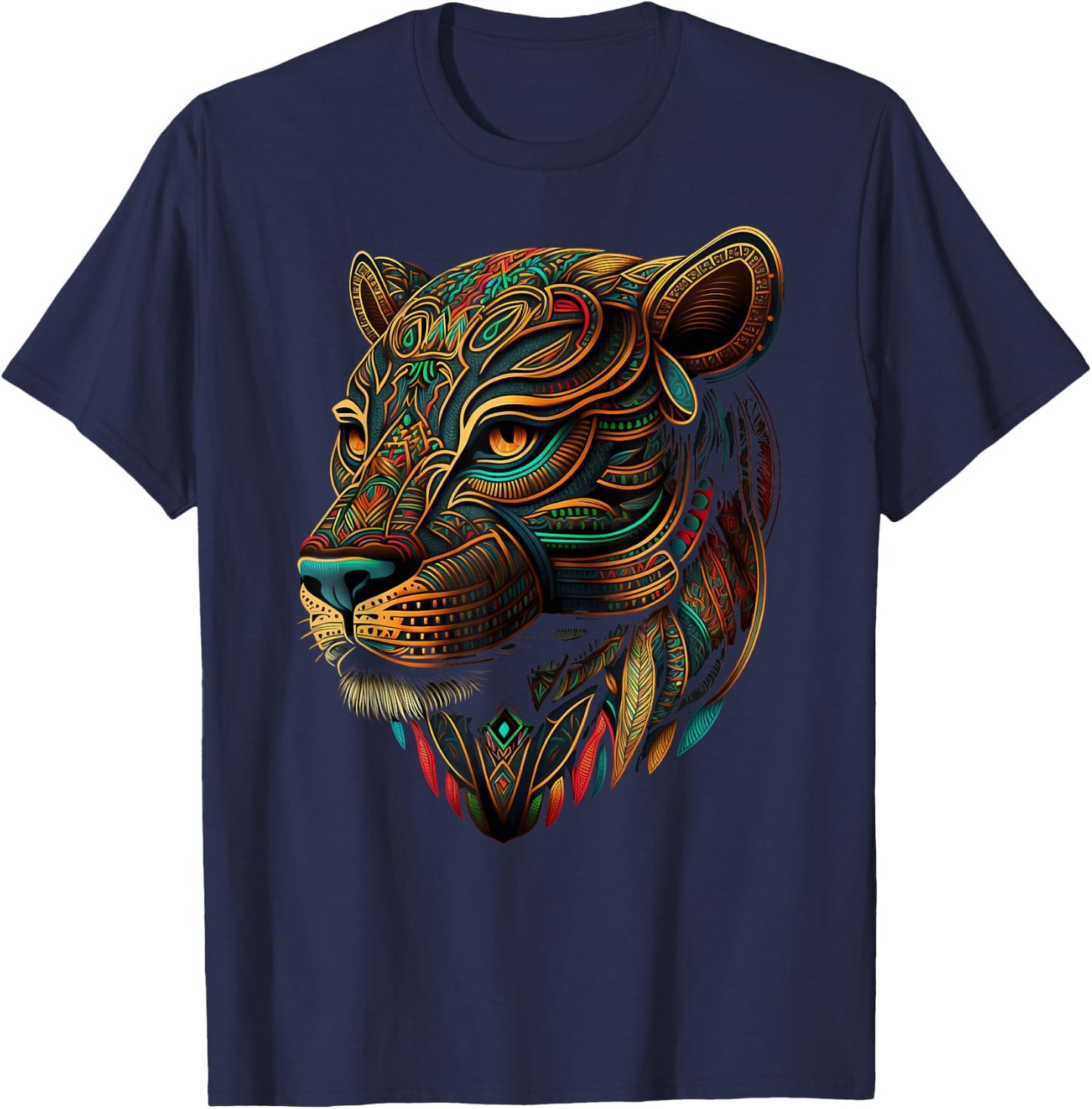 Azteca Mountain Lion Indigenous Aztec Art Colorful Animals T-Shirt - T-Shirt | Navy