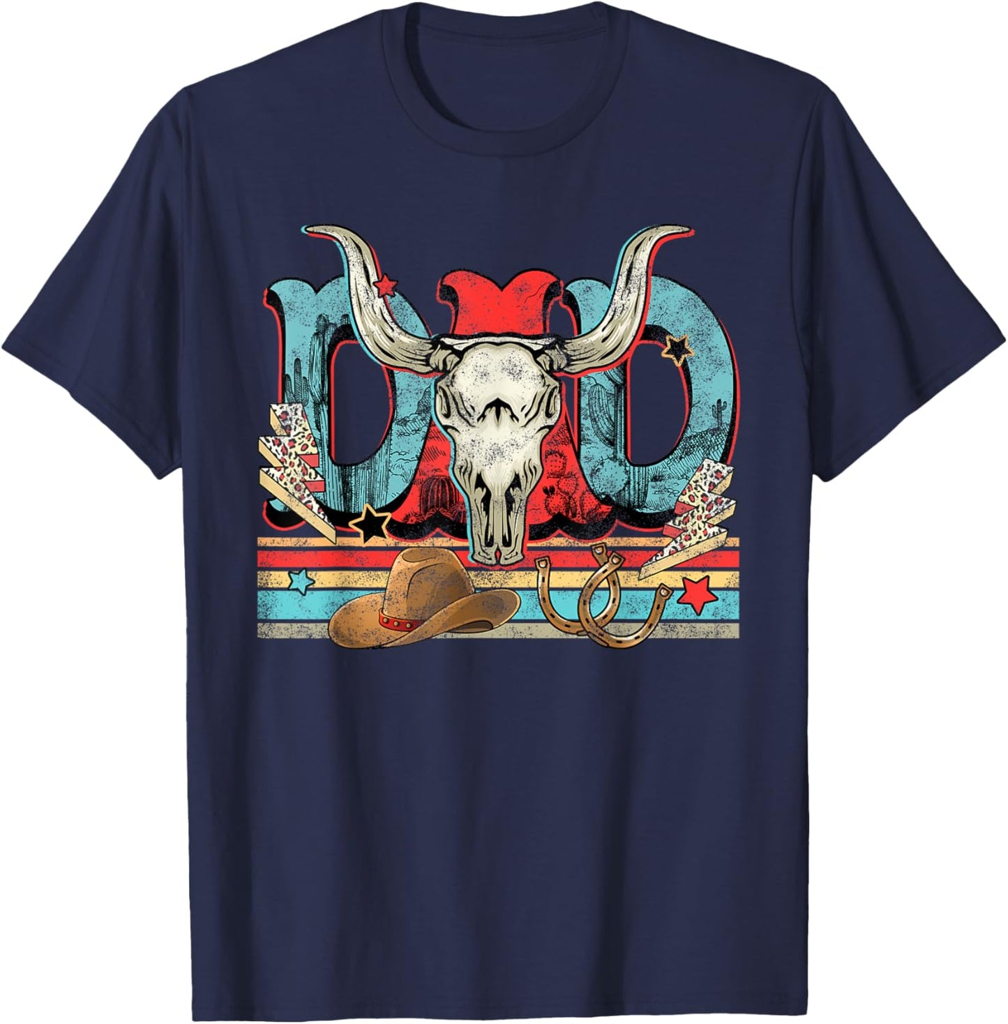 Bull Skull Dad Music Country, Western Dad, Dad Western Rodeo T-Shirt - T-Shirt | Navy