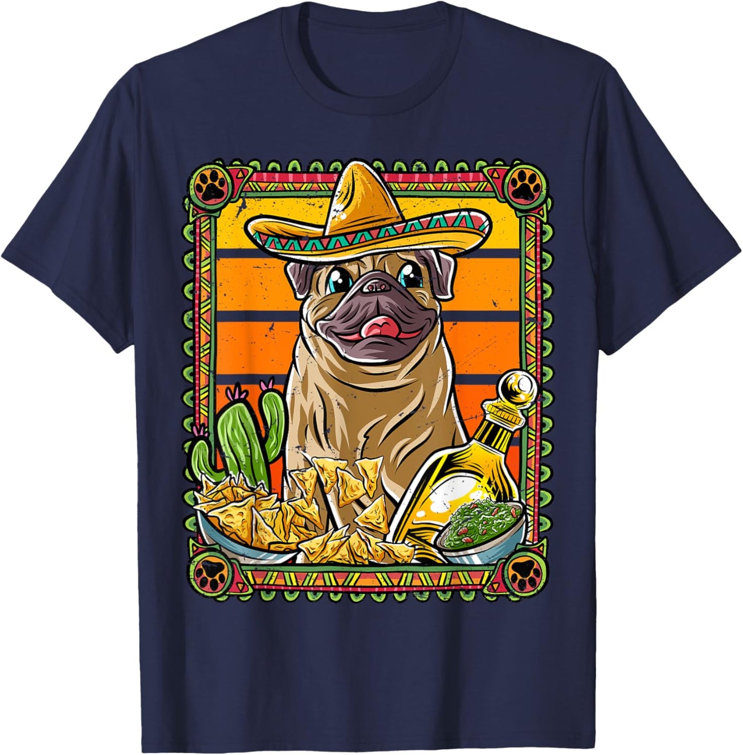 Pug Cinco De Mayo Mexican Sombrero Fiesta Dog Nacho T-Shirt - T-Shirt | Navy