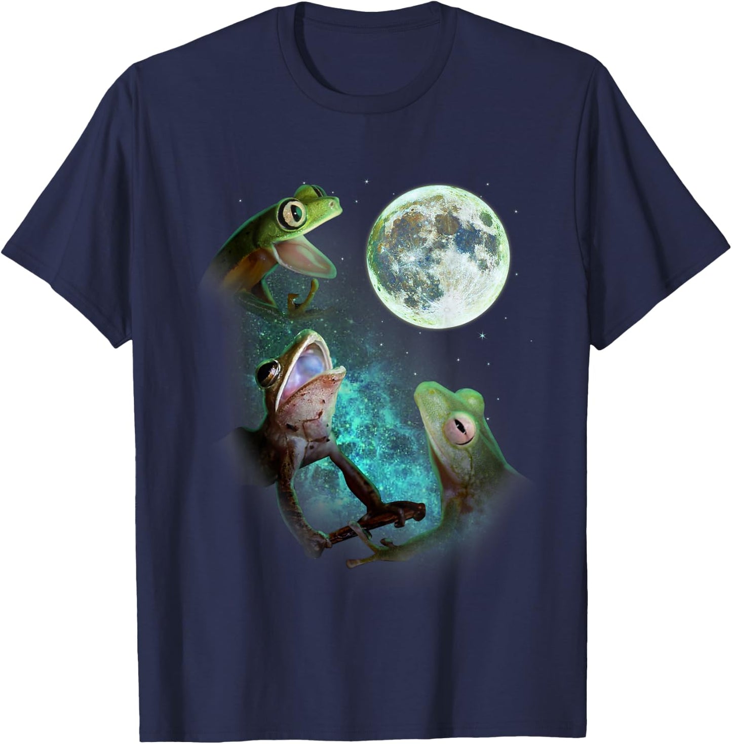 Three Tree Frogs Howl At Moon 3 Wolfs Wolves Funny Parody T-Shirt - T-Shirt | Navy