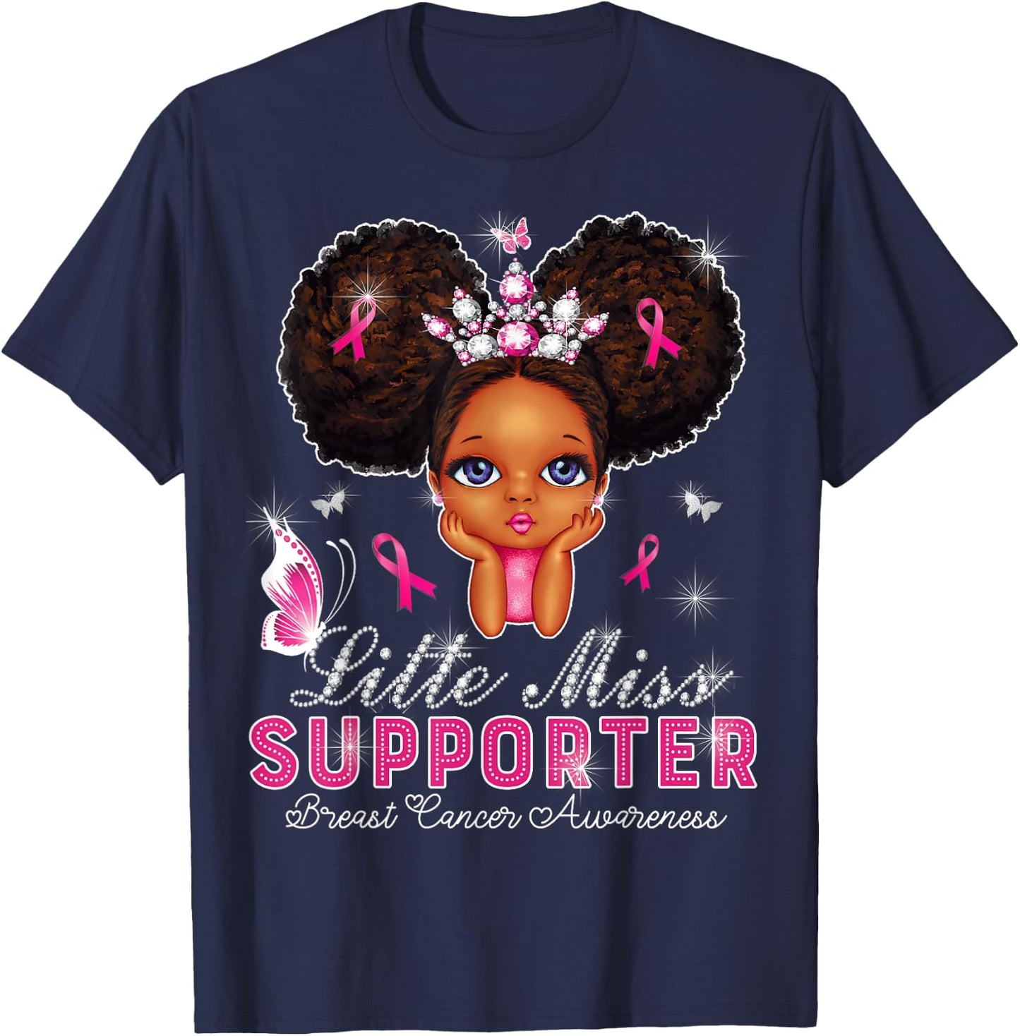 Little Miss Supporter breast cancer awareness for kids T-Shirt - T-Shirt | Navy