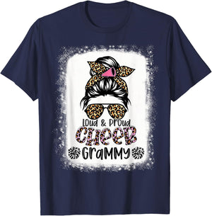 Loud And Proud Cheer Grammy Leopard Messy Bun Bleached T-Shirt - T-Shirt | Navy