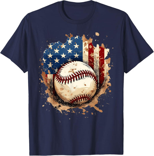 Patriotic Baseball 4th of July Men USA American Flag Boys T-Shirt - T-Shirt | Navy