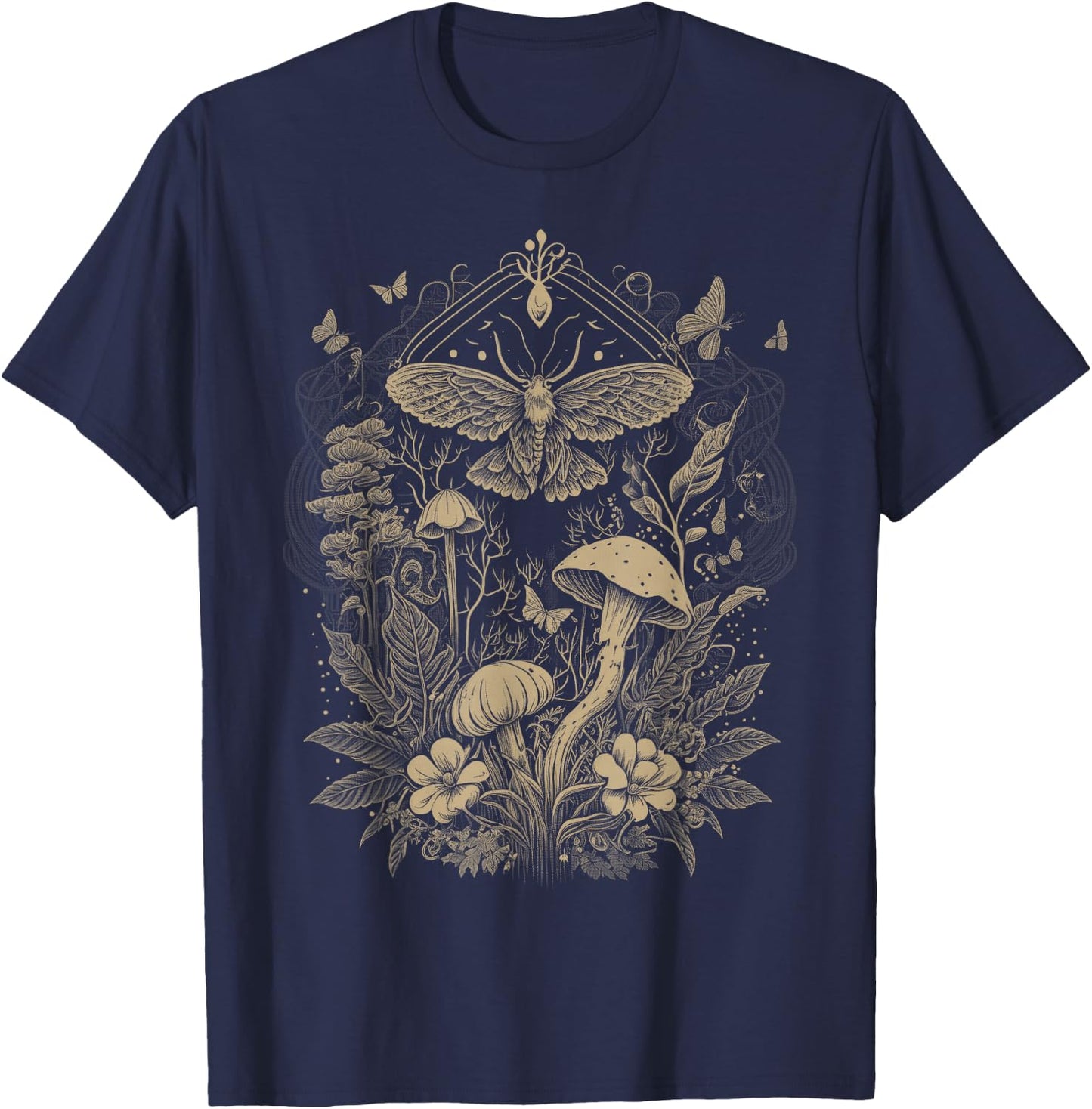 Cute Fairycore Floral Moth Aesthetic Girls Women Graphic T-Shirt - T-Shirt | Navy